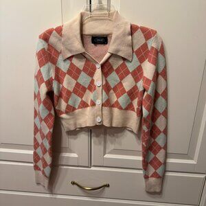 CIDER Cropped Argyle Button-Down Cardigan (Size XL) VERY‎ CUTE!